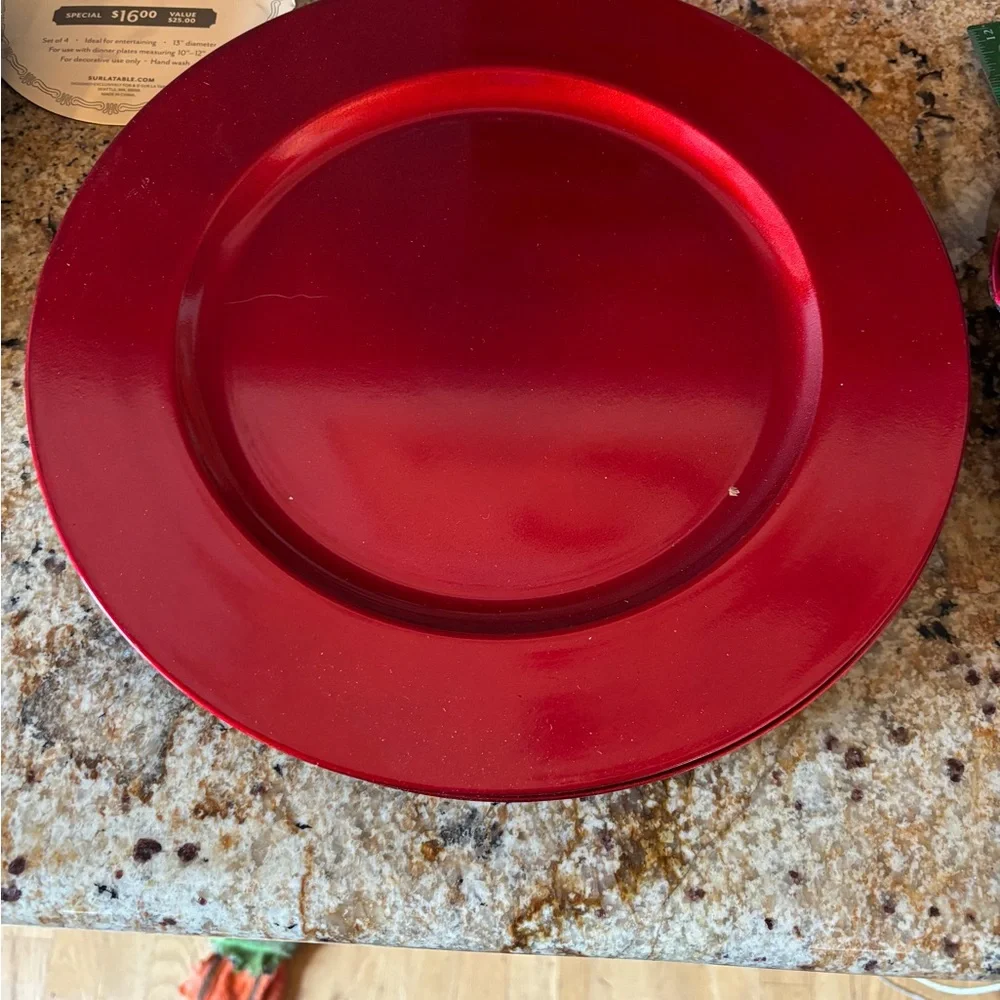 Sur La Table NWT Red and Silver plastic Set of 10 chargers